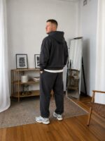 Мужской Базовый Графитовый Спортивный Костюм Оверсайз Трехнитка - Зип Худи + Штаны Джоггеры