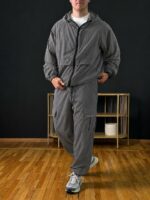 Мужской Базовый Графитовый Костюм Комплект Плащевка - Ветровка с Капюшоном + Штаны Карго
