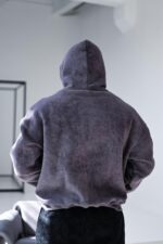 Мужское Утепленное Вареное Темно-Серое Худи Оверсайз - Трехнитка на Флисе