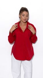 Женская Классическая Красная Рубашка Оверсайз - Свободная Блуза