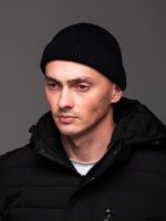 Мужская Вязаная Черная Шапка Докер с Подворотом