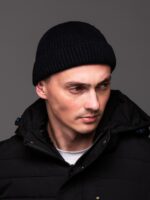 Мужская Вязаная Черная Шапка Докер с Подворотом