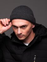 Мужская Вязаная Графитовая Шапка Докер с Подворотом