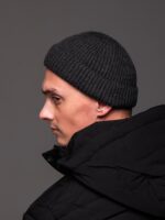 Мужская Вязаная Графитовая Шапка Докер с Подворотом