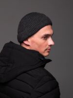 Мужская Вязаная Графитовая Шапка Докер с Подворотом