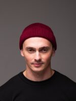 Мужская Вязаная Бордовая Шапка Докер с Подворотом