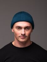Мужская Вязаная Зеленая Шапка Докер с Подворотом