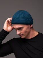 Мужская Вязаная Зеленая Шапка Докер с Подворотом