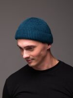 Мужская Вязаная Зеленая Шапка Докер с Подворотом
