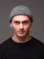 Мужская Вязаная Серая Шапка Докер с Подворотом