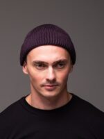 Мужская Вязаная Фиолетовая Шапка Докер с Подворотом