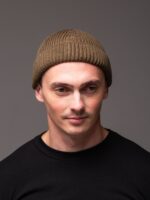 Мужская Вязаная Коричневая Шапка Докер с Подворотом