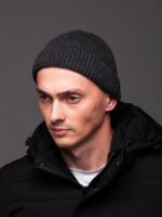 Мужская Вязаная Графитовая Шапка Докер с Подворотом