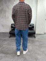 Мужская Коричневая Оверсайз Рубашка Фланель в Клетку
